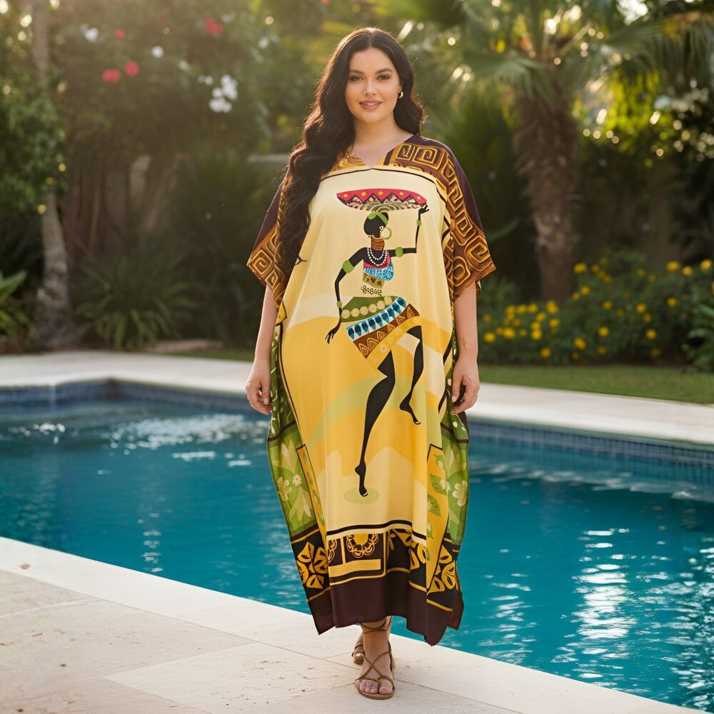 Gypsie Blu Women Plus Size Polyester Caftan Dress Kimono Sleeve Maxi Dresses